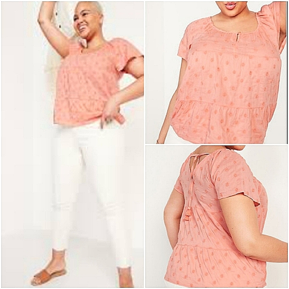 Tiered Embroidered Tie back top size Medium new with tags